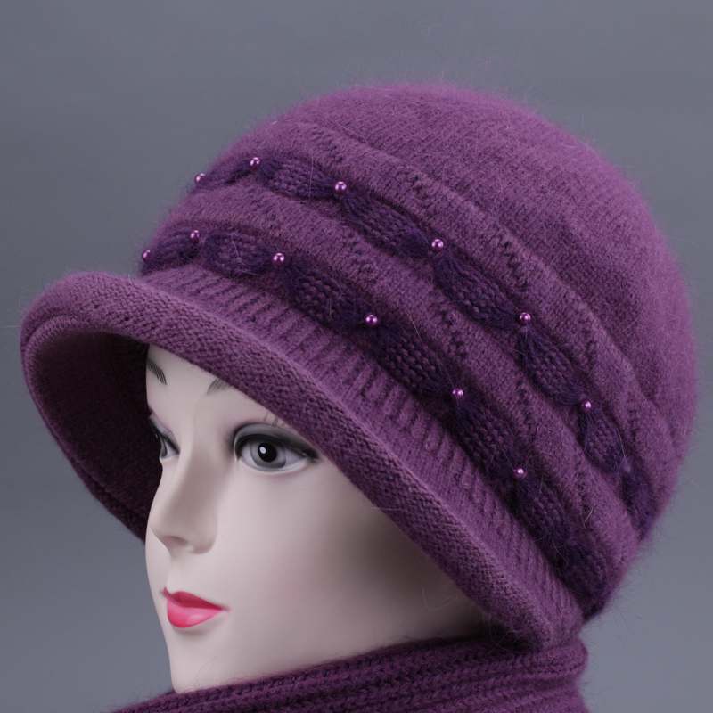 秋冬季奶奶护耳毛线帽中老年人