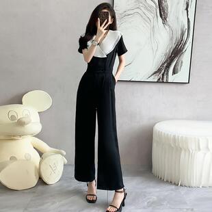 夏季新款高级感小个子连体衣女垂感薄款连身裤雪纺西装直筒裤套装