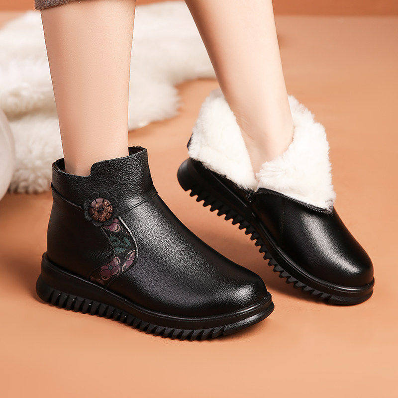毛毛奶奶短靴妈妈棉鞋2026加绒保暖真皮中老年人防滑老人皮鞋女鞋,女鞋,棉鞋,淘宝优惠券,粉丝福利购,淘宝优惠卷