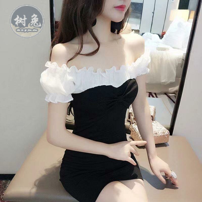 新款性感女装2023夏新款一字肩连衣裙桑拿洗浴足疗小姐技师工作服