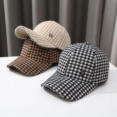 秋冬季毛呢格子鸭舌帽女韩