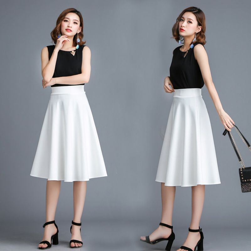 夏新款半身裙中长款a字裙韩版高腰显瘦广场舞裙大码百搭白色裙子