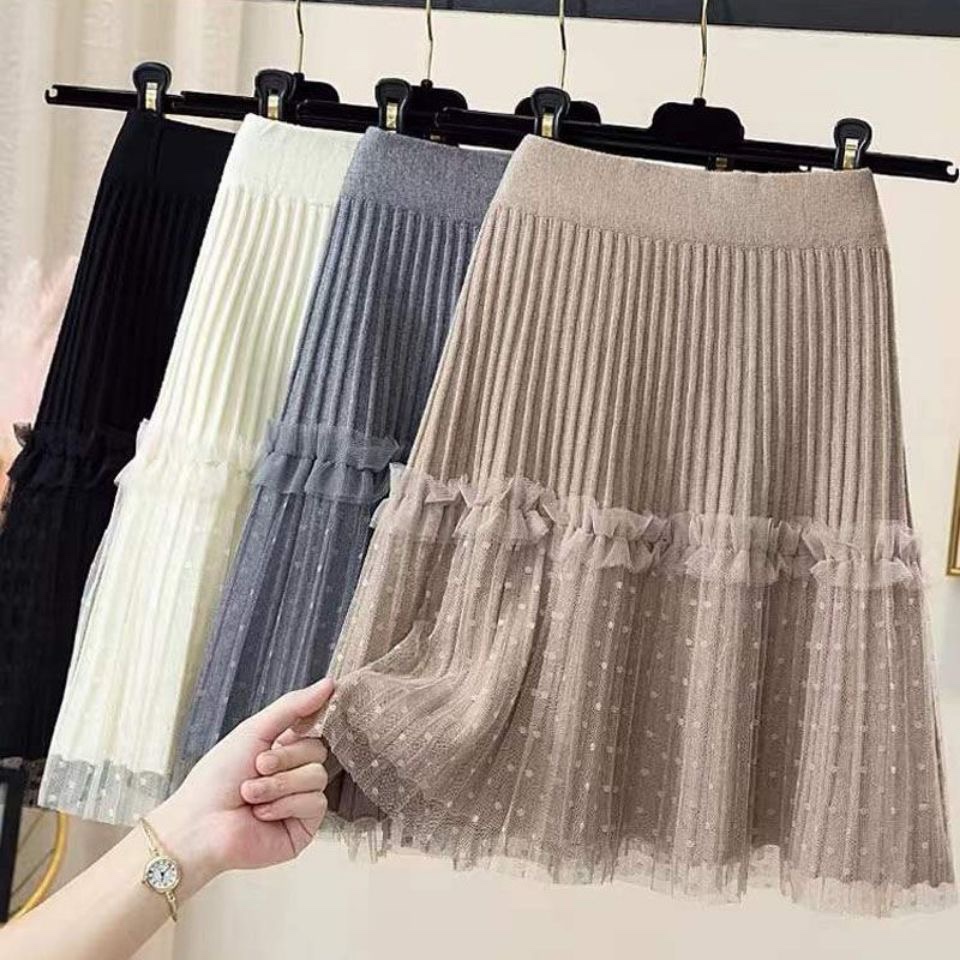 网纱拼接针织短裙女2025秋冬季