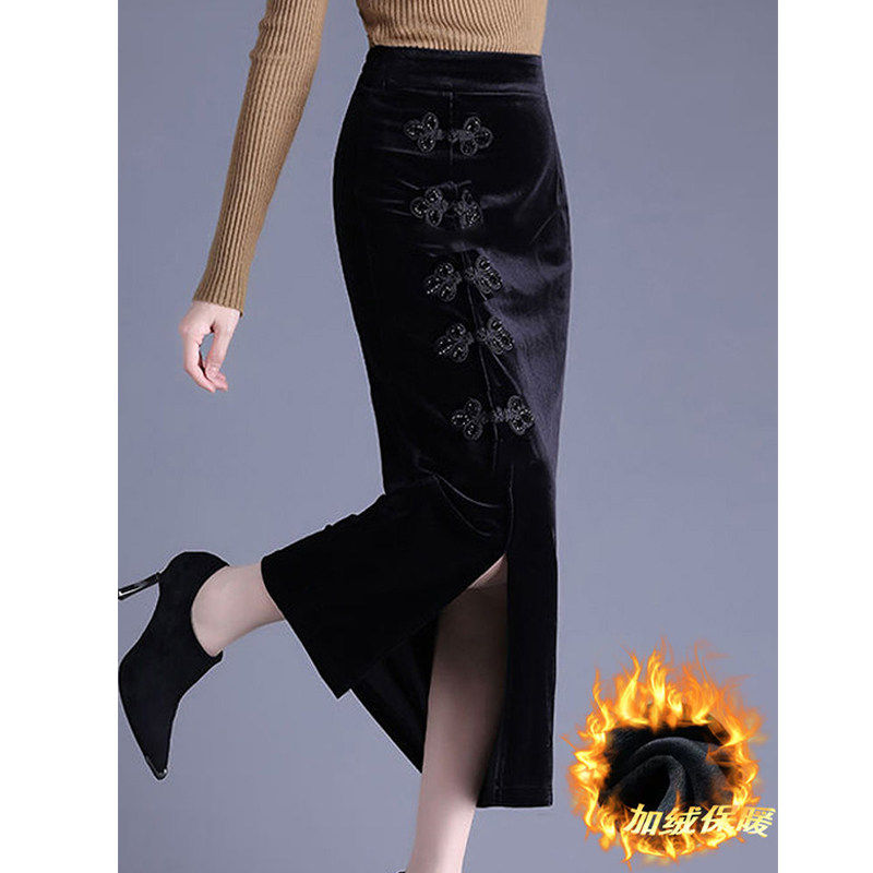 2026秋冬设计感加绒保暖丝绒半身裙女时尚复古盘扣气质开叉包臀裙,女装/女士精品,大码半身裙,淘宝优惠券,粉丝福利购,淘宝优惠卷