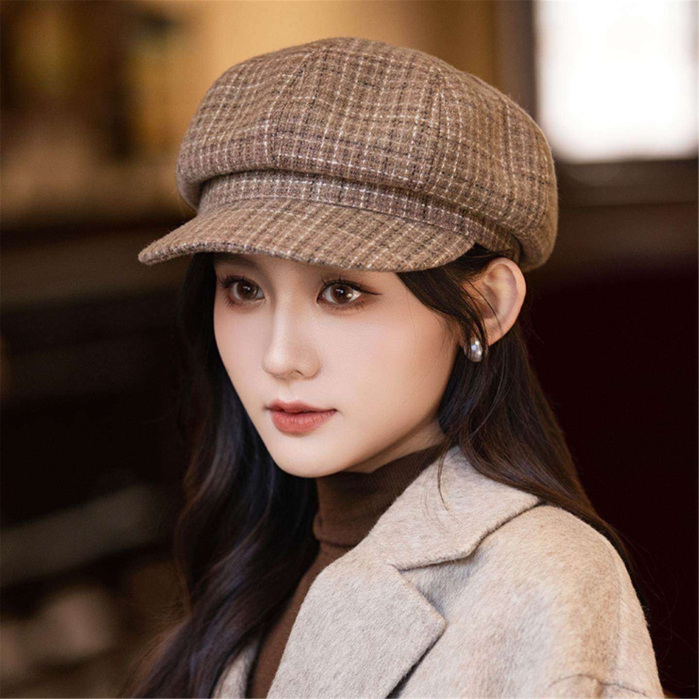 韩系复古百搭格纹贝雷帽秋冬时尚防风保暖八角帽英伦风画家报童帽,运动包/户外包/配件,运动帽,淘宝优惠券,粉丝福利购,淘宝优惠卷