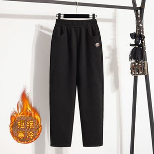 松紧腰百搭休闲裤 直筒休闲裤 加绒加厚羊羔绒毛呢宽松大码 25冬新款
