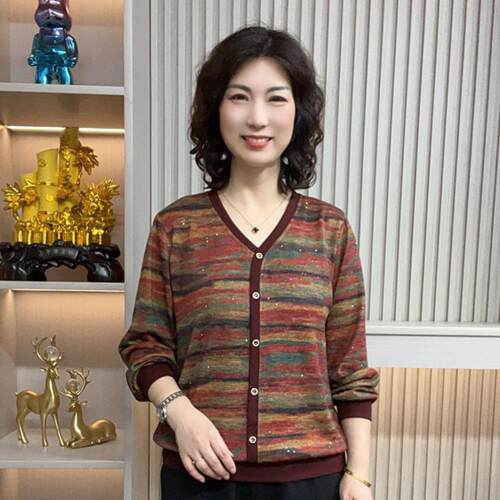 中老年洋气妈装休闲V领长
