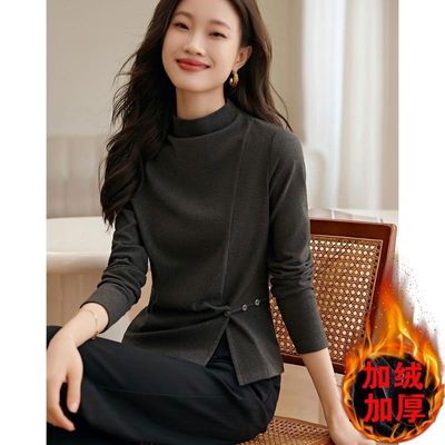 加绒加厚打底衫T恤女2025冬季