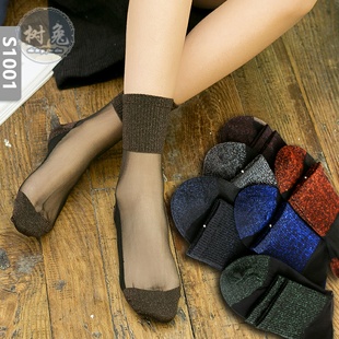 5双棉底丝袜玻璃丝女士水晶丝金银丝春夏季薄款防勾丝袜子中筒袜