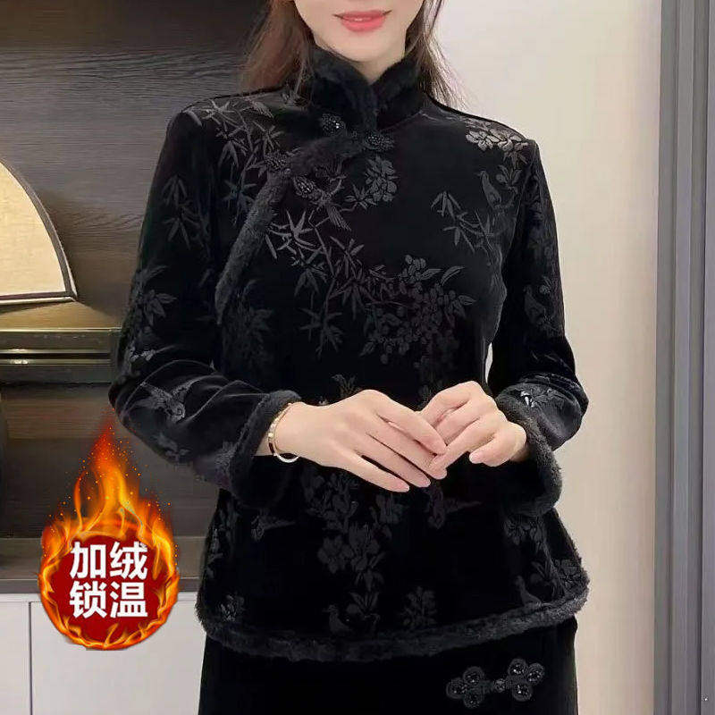 中式复古加绒提花打底衫秋冬季妈妈装女保暖修身显瘦气质盘扣上衣,女装/女士精品,羊绒衫,淘宝优惠券,粉丝福利购,淘宝优惠卷