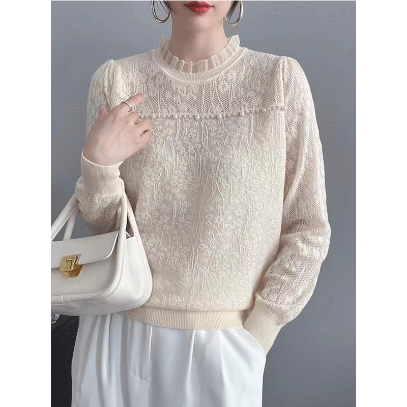 高级感钉珠内搭针织衫蕾丝打底衫