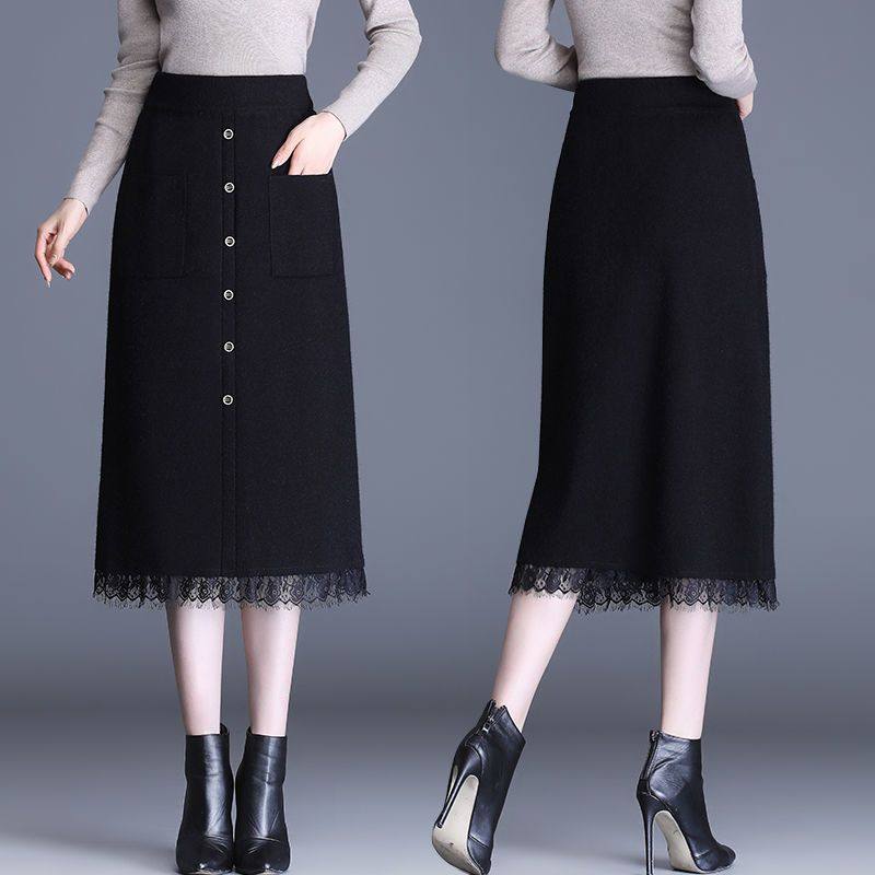 毛线包臀裙秋冬百搭中长款针织半身裙女洋气显瘦高腰口袋半截冬裙,女装/女士精品,大码半身裙,淘宝优惠券,粉丝福利购,淘宝优惠卷