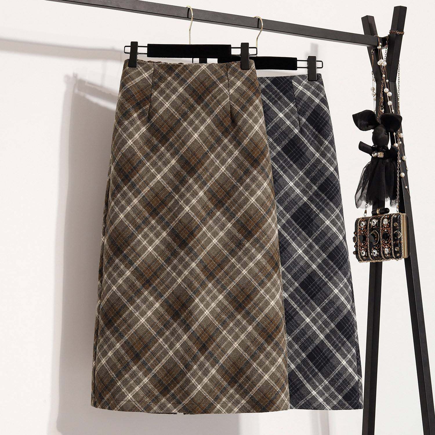 格纹毛呢半身裙女大码胖mm七巧板穿搭2026秋冬新款美拉德a字裙子,女装/女士精品,大码半身裙,淘宝优惠券,粉丝福利购,淘宝优惠卷