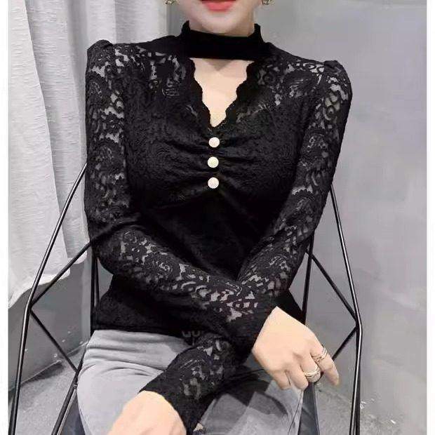 加绒加厚性感T恤长袖内搭镂空蕾丝打底衫秋冬洋气半高领女上衣潮,女装/女士精品,大码内搭,淘宝优惠券,粉丝福利购,淘宝优惠卷