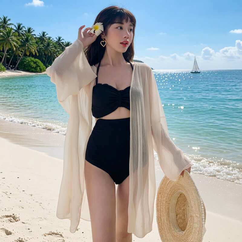 泳衣遮挡纱防晒衣罩衫可下水防晒海滩女夏薄款外套中长款外搭开衫