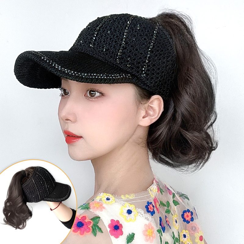 透气针织空顶假发一体遮阳帽女