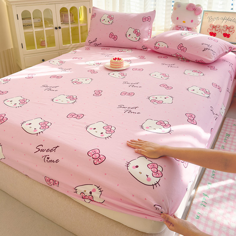 粉色小猫咪床笠单件学生宿舍单人床罩席梦思床垫套罩全包防滑床单,床上用品,床笠,淘宝优惠券,粉丝福利购,淘宝优惠卷
