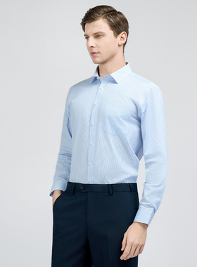 衬衫男款长袖条纹棉衬衣男白色商务正装休闲职业装男销售工作服