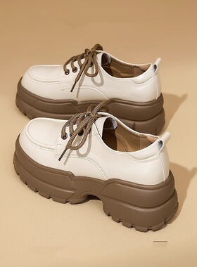 白色小皮鞋女2024新款春夏季厚底增高松糕英伦风乐福鞋爆百搭