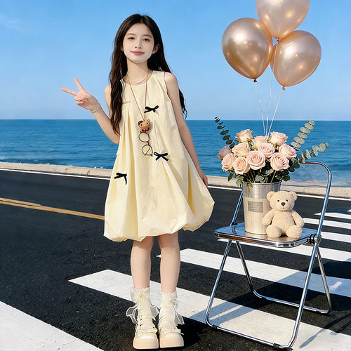 女童裙子2026新款女孩洋气时髦夏季连衣裙儿童大童花苞裙甜美夏装