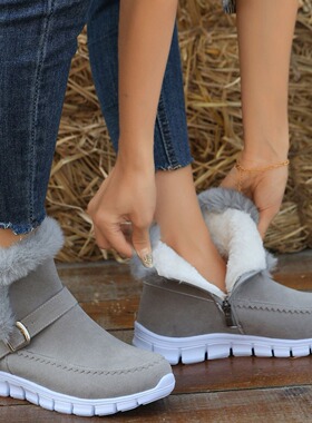 2022雪地靴女马丁靴新款冬季韩版加厚纯色短靴加绒保暖雪地棉鞋