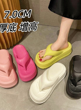 坡跟人字拖女爆款欧美厚底增高时尚百搭防滑沙滩鞋