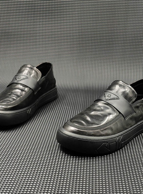 男士黑色头层豆豆鞋潮鞋休闲鞋潮流百搭男鞋