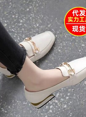 单鞋女软底女鞋平底粗跟2025春秋新款低跟皮鞋英伦舒适乐福鞋女