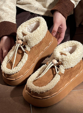 时尚雪地靴外穿系带棉鞋全包跟复古百搭厚底2024年新款外穿雪地