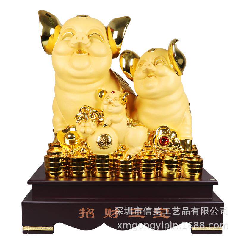 树脂工艺品大号金猪摆件富足如意高70生肖猪年礼品工厂