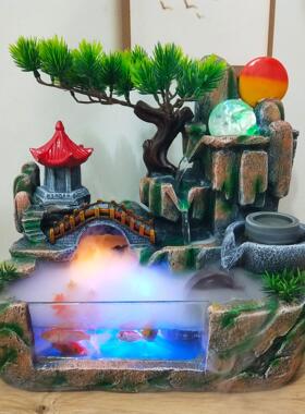 小桥假山流水摆件带鱼缸循环水客厅桌面景观风水轮生日礼物