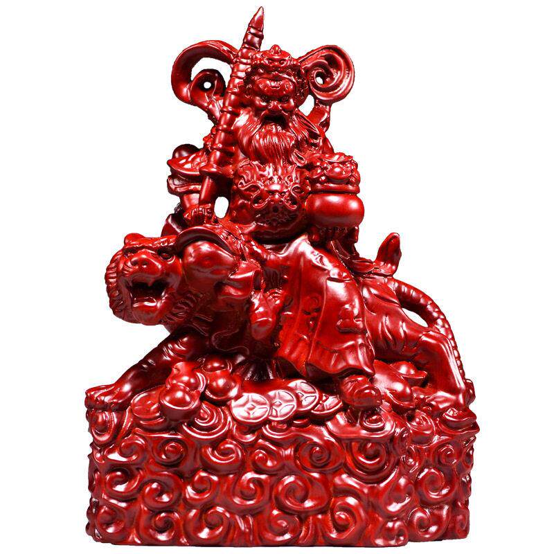 红色木雕刻武财神骑虎赵公明神像摆件家居公司装饰工艺品开业送礼