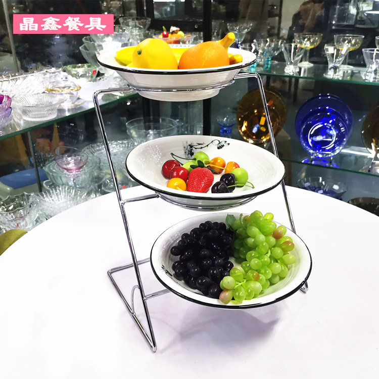 三层陶瓷凉菜展示盘自助餐厅餐具器皿水果盘架多层饭店明档摆台