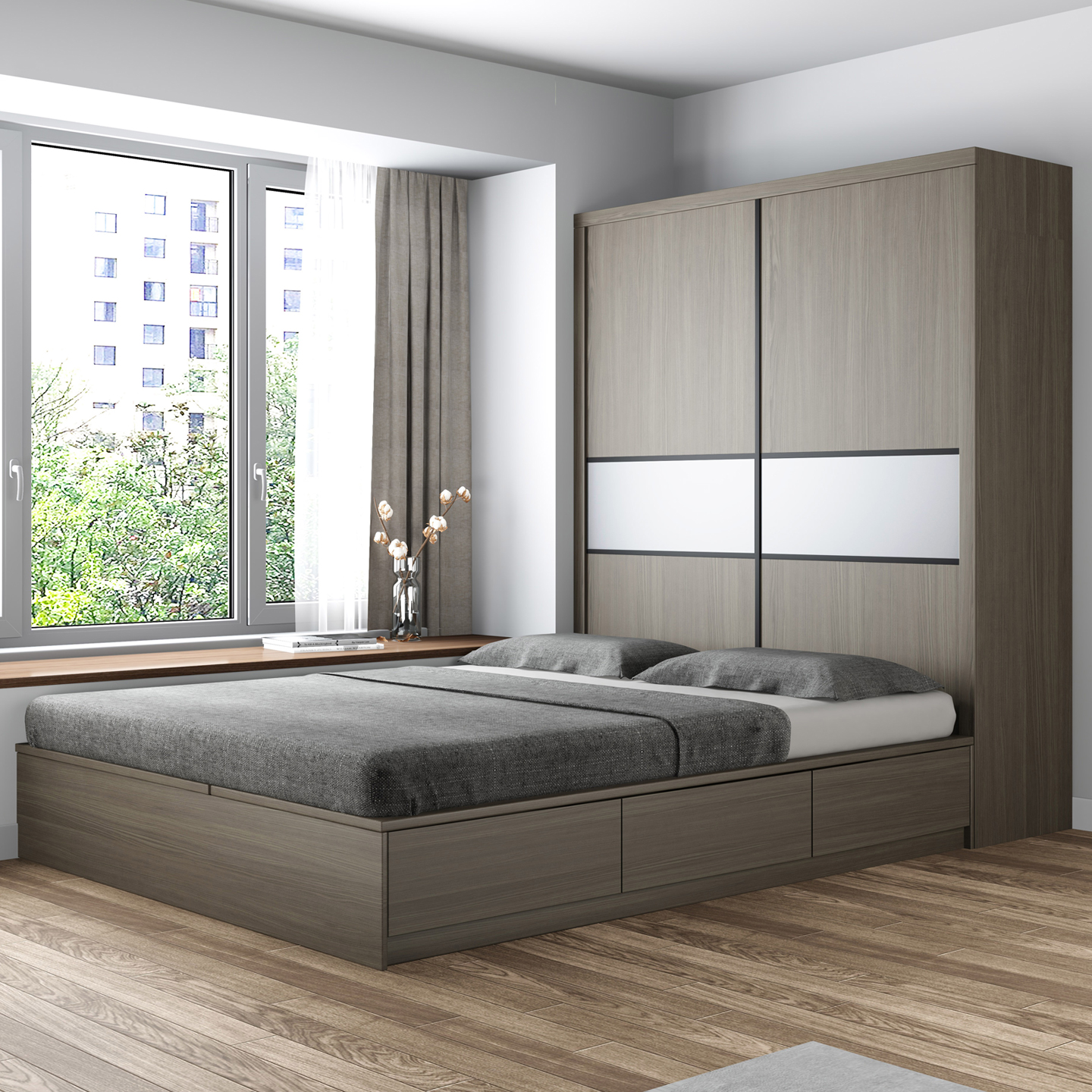 实木多层板榻榻米衣柜床一体小户型多功能1.35m储物1.2米儿童床