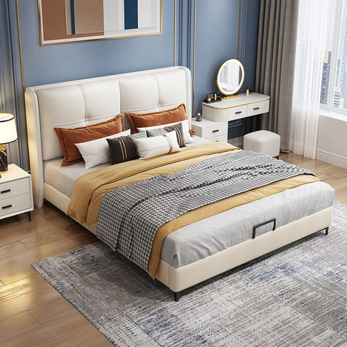 真皮床现代简约双人床主卧1.8米