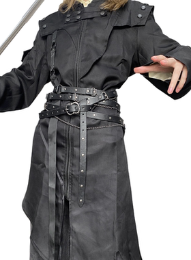 中世纪链条细皮带北欧维京复古皮革腰带万圣节cosplay道具