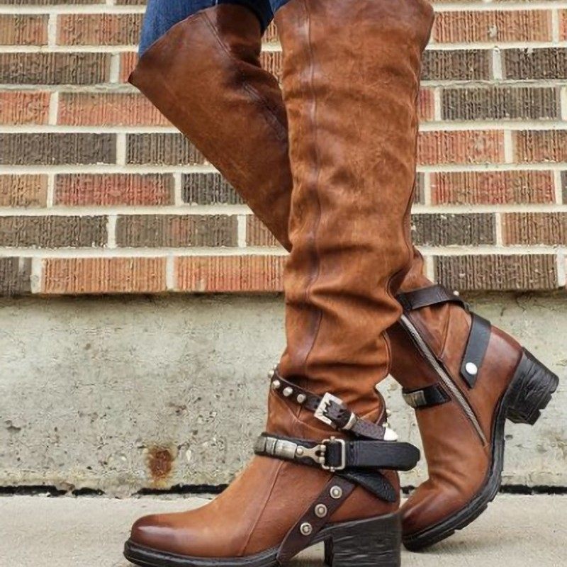 wish外贸货源皮带扣长靴女靴粗跟中跟高筒骑士靴大码厂家批发,女鞋,骑士靴,淘宝优惠券,粉丝福利购,淘宝优惠卷