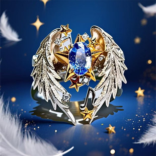欧美天使翅膀戒指男士女士可以调节羽翼戒指高级感开口戒指