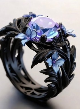 新款热卖欧美热销鸢尾花珐琅彩油戒指炫彩锆石时尚指环