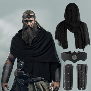 热卖 中世纪黑武士骑士斗篷可挂皮带零钱包复古cosplay 维京风格