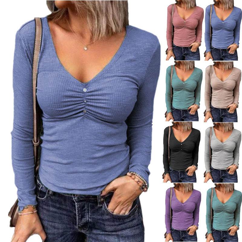 S-5XL autumn women T shirt casual V neck ladies slim tops