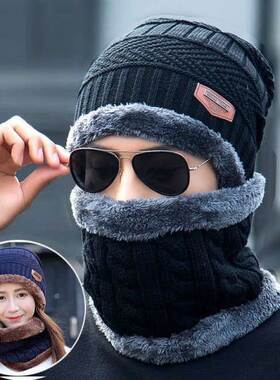 Neck warmer knitted hat scarf set Wool Lining Thick Warm帽子