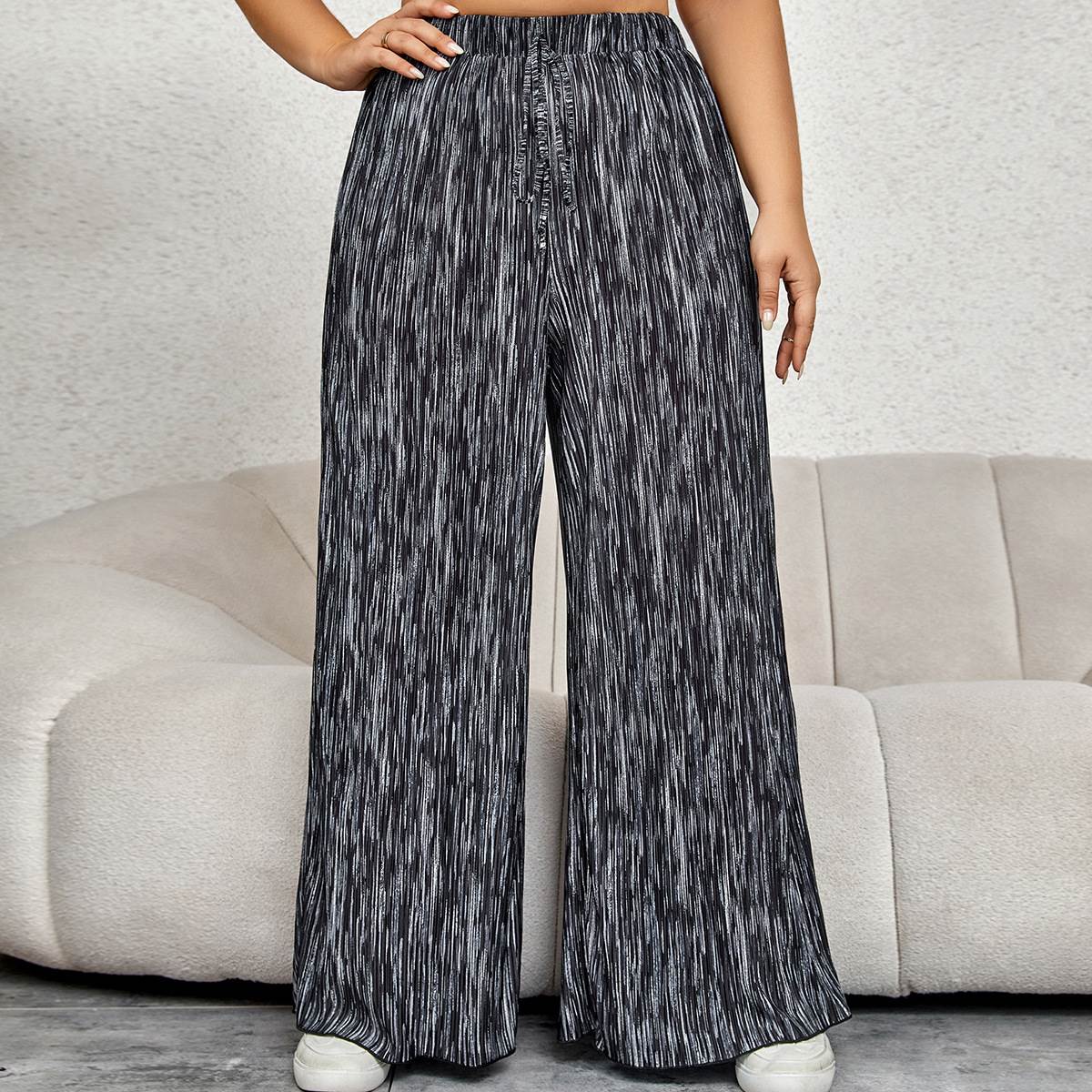 fat women long pants 大码胖女人高腰阔腿裤宽松薄款直筒长裤