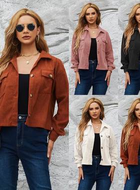 2022 Short corduroy long sleeve coat women solid jacket 外套