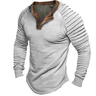 T shirt For Men polo shirt long sleeve men Topsv领褶皱亨利衫