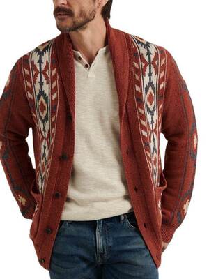 2023秋冬男士针织开衫外套加厚毛衣大码翻领提花上衣Men knitwear