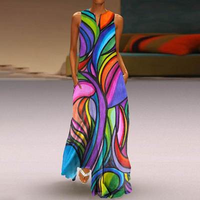 2023 Women's new printed neck dress Ladies clothes plus