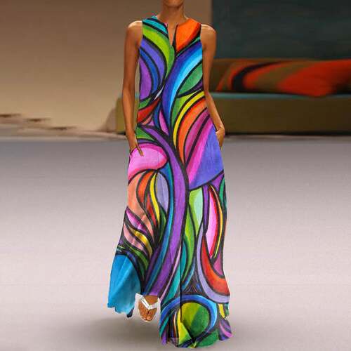 2023 Women's new printed neck dress Ladies clothes plus