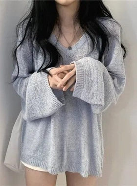 爆品领针织衫上衣女装设计感小众宽松宽松慵懒风长袖