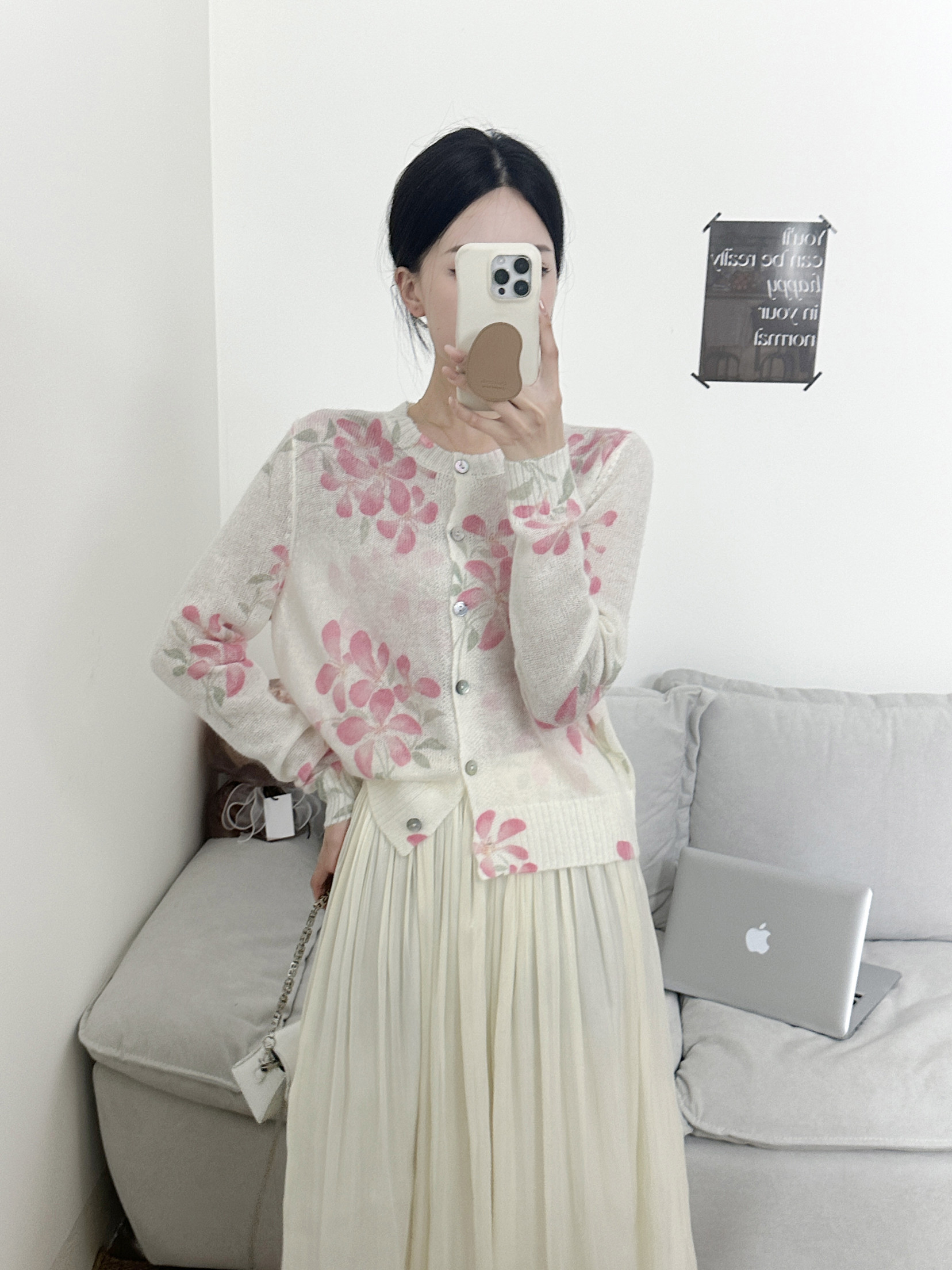 新款毛衣女马海毛羊毛针织衫春季薄款宽松圆领上衣粉色花